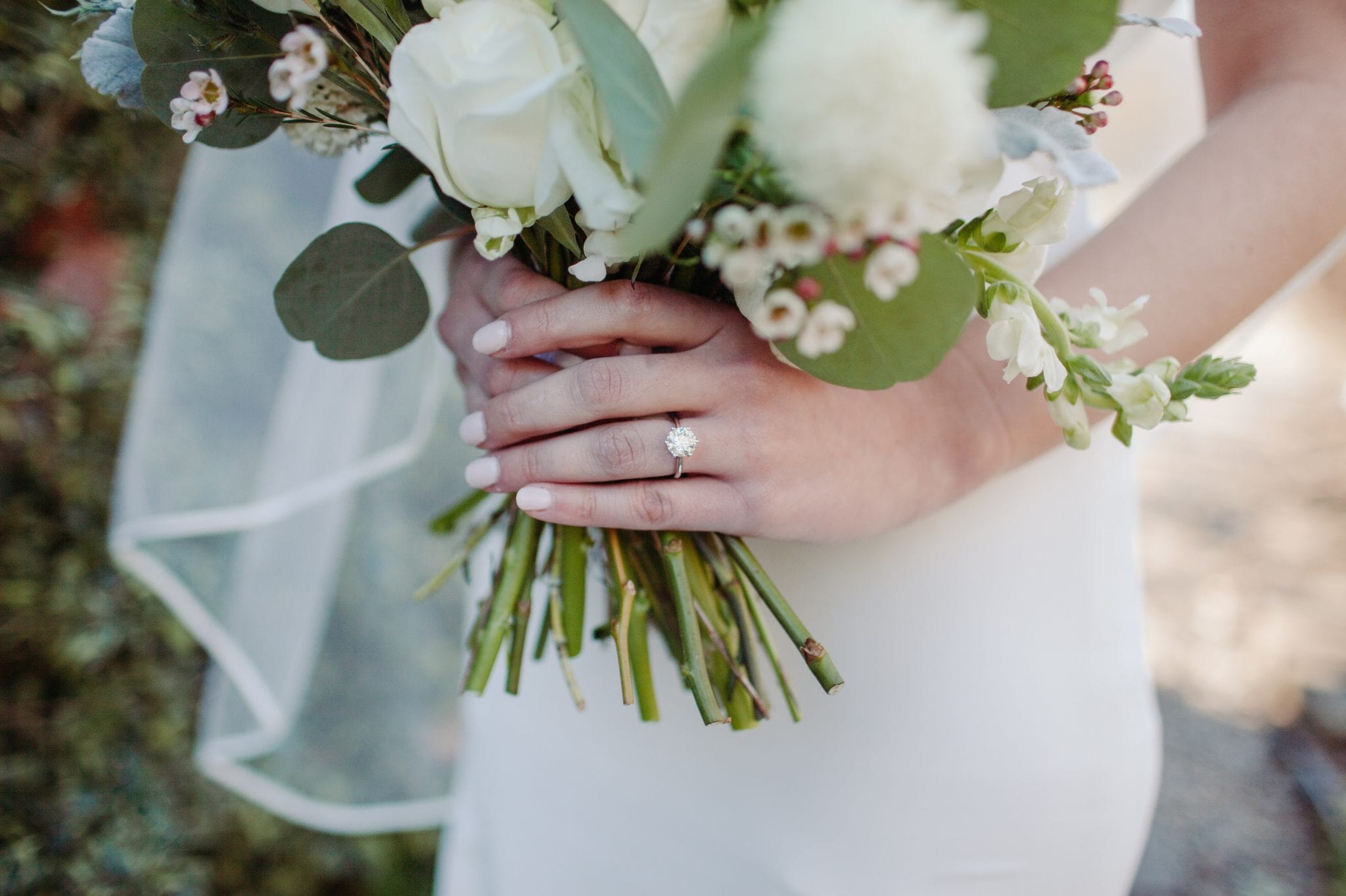 bridal bouquet and wedding ring