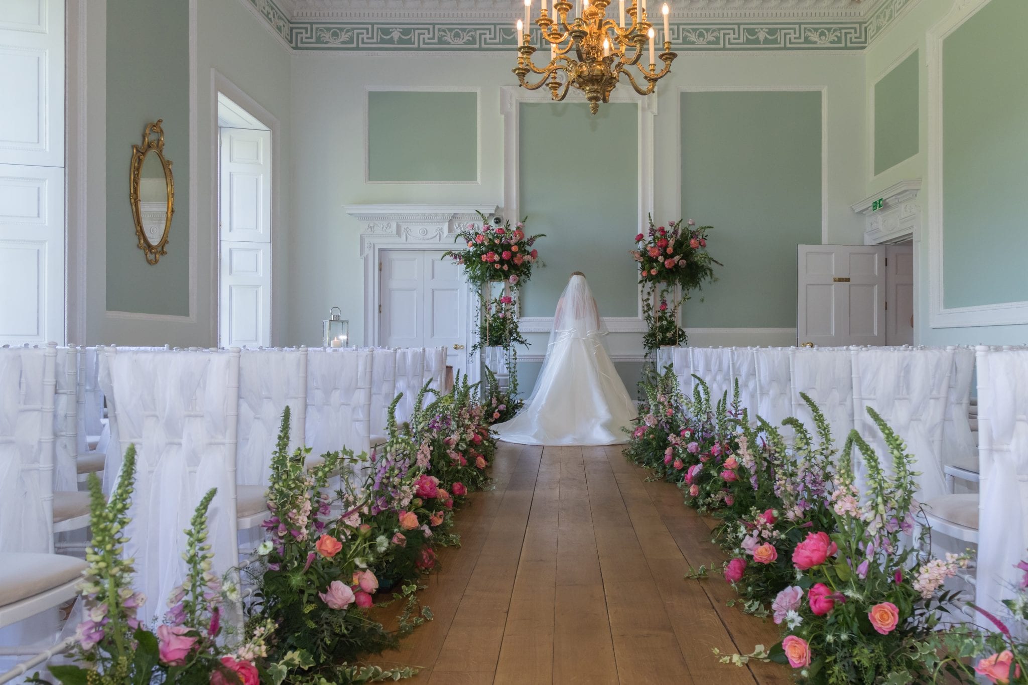 Bride Green Room civil ceremony floral displays