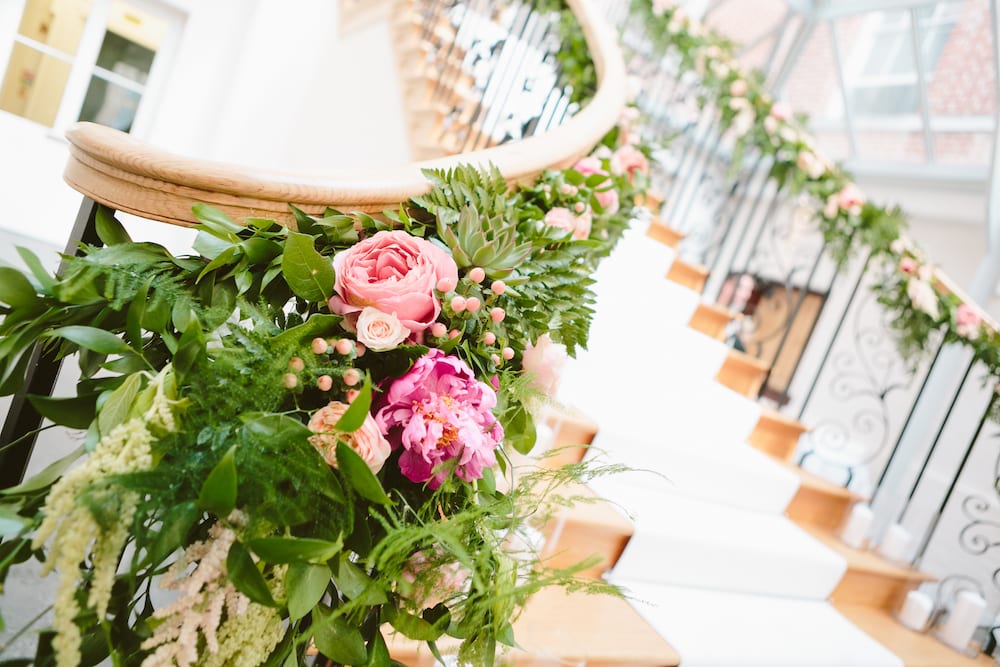 Botleys Mansion staircase floral decor