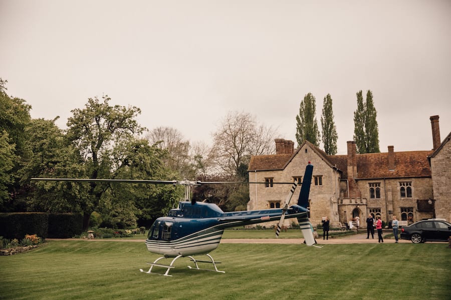 Wedding bridal helicopter entrance Notley Abbey