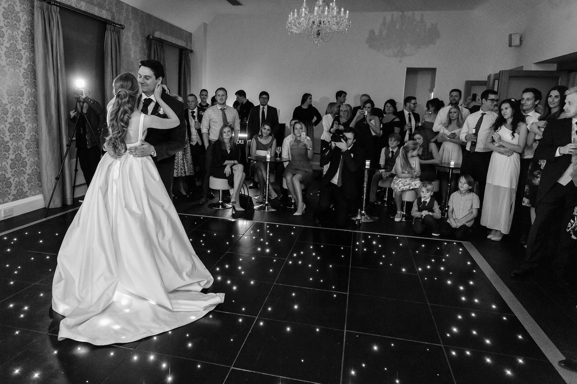 Botleys Mansion couples first dance photograph black and white