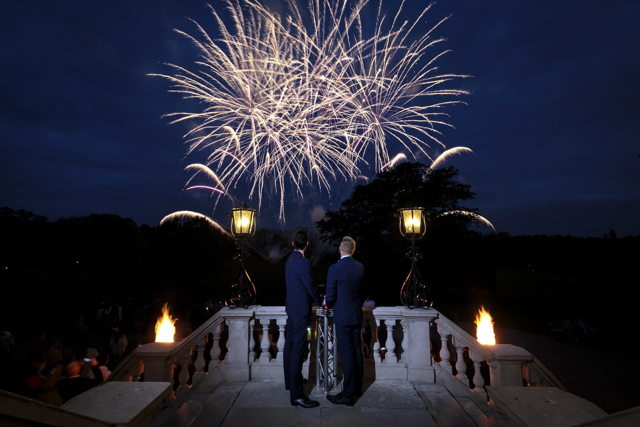 fireworks display same sex wedding Botleys Mansion