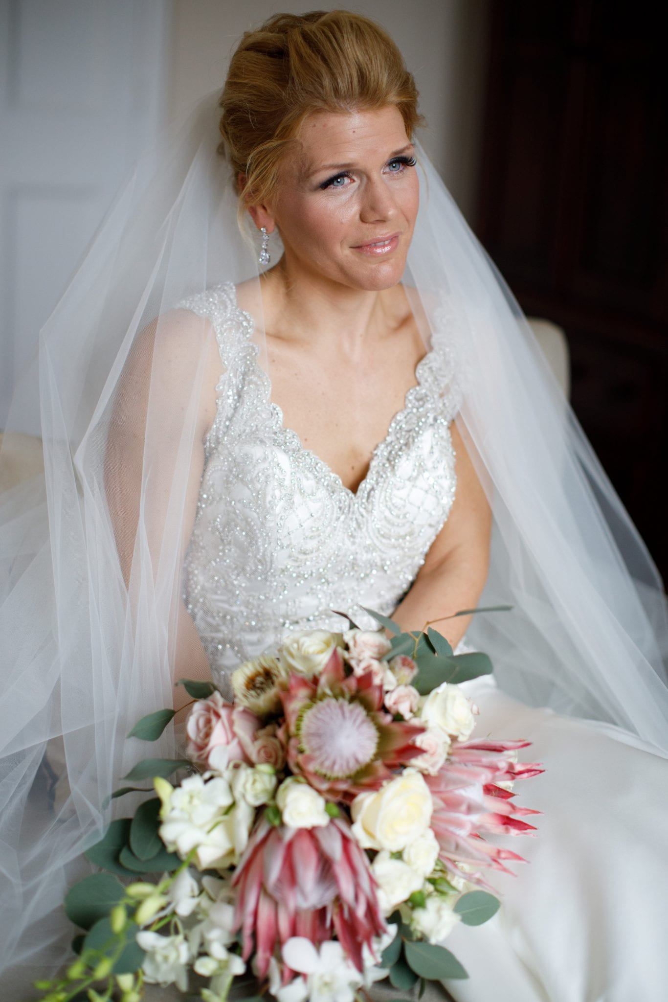 bridal preparation bouquet portrait