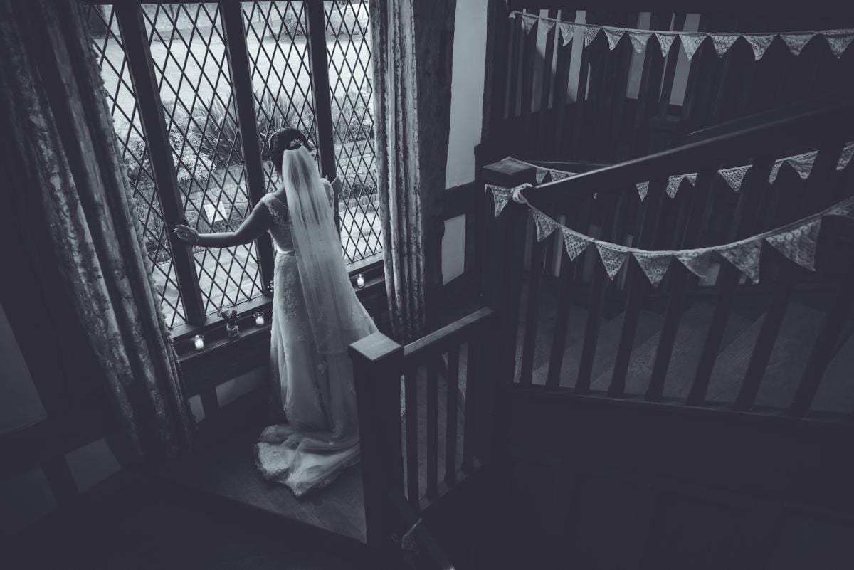 Cain Manor staircase with bunting