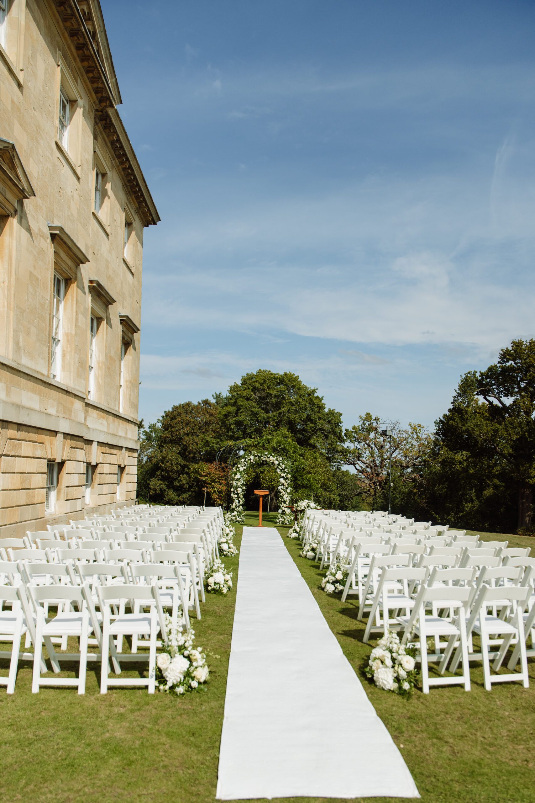 Mansion lawn outside ceremony at Botleys Mansion