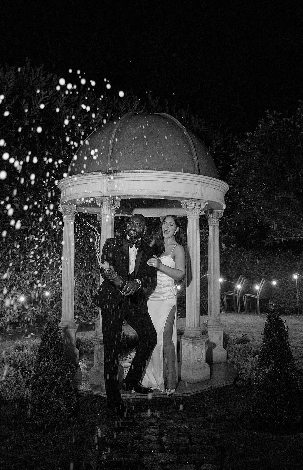 Wedding day champagne spray