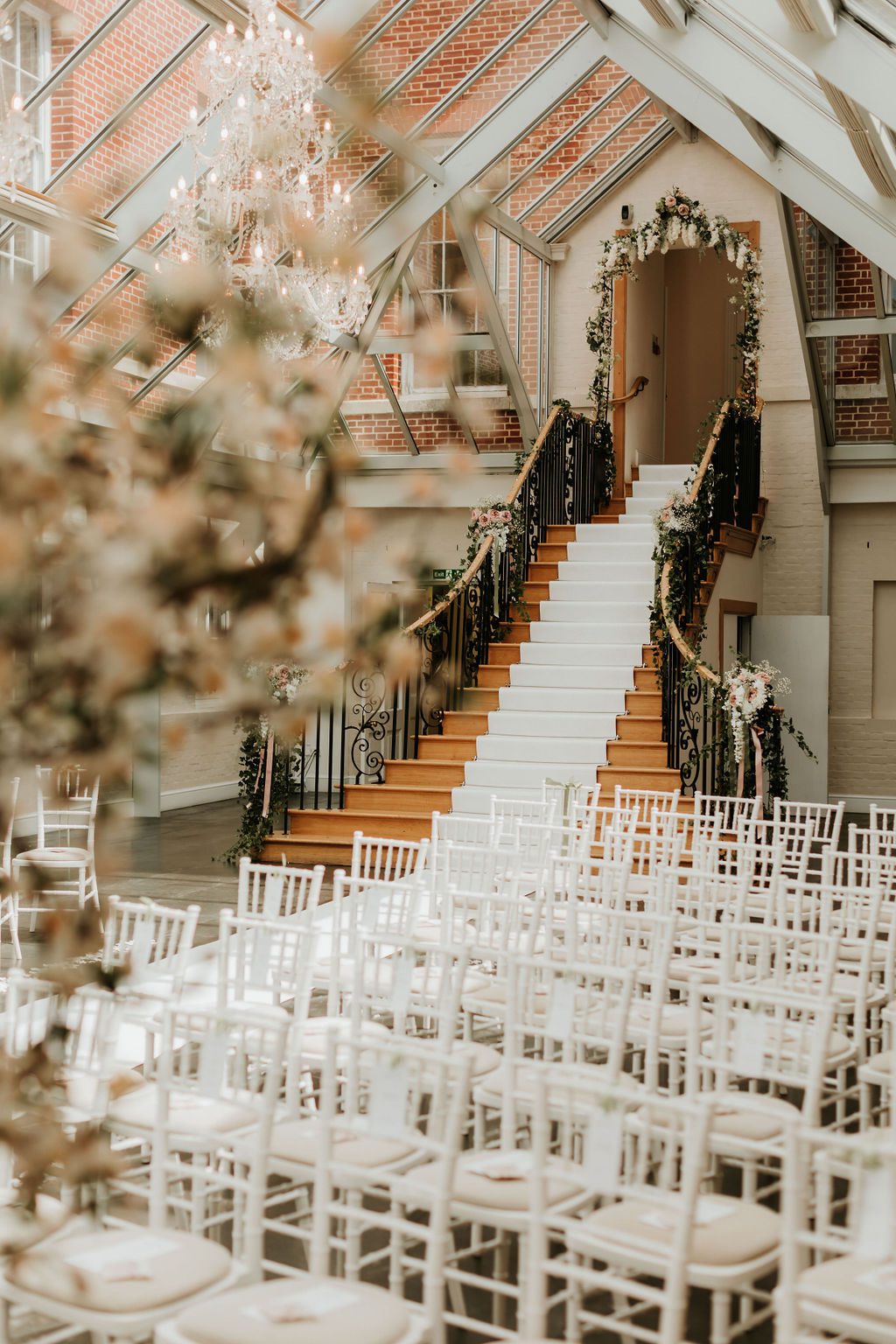 Atrium staircase at Botleys Mansion in Chertsey