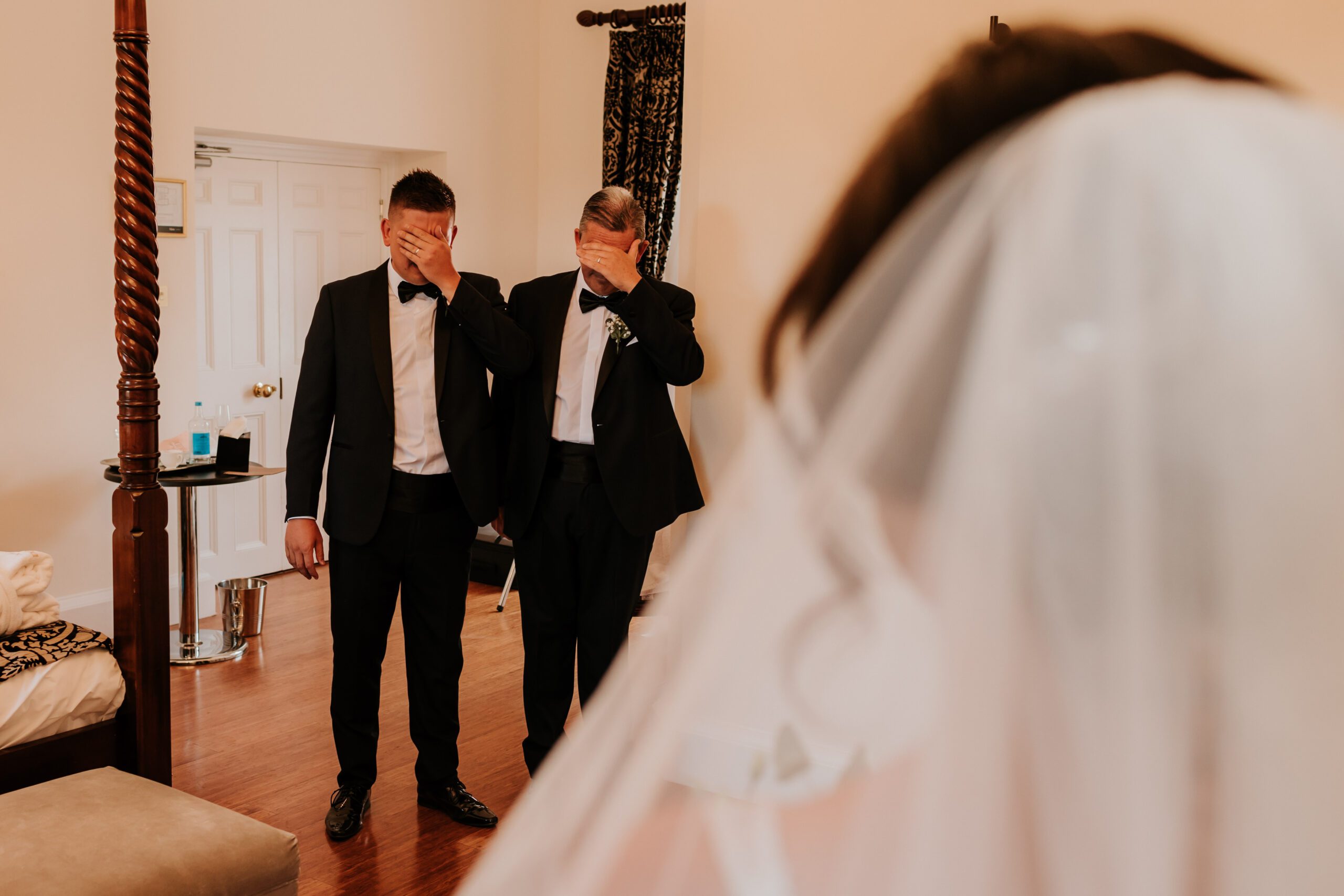 Dress reveal at wedding venue near London