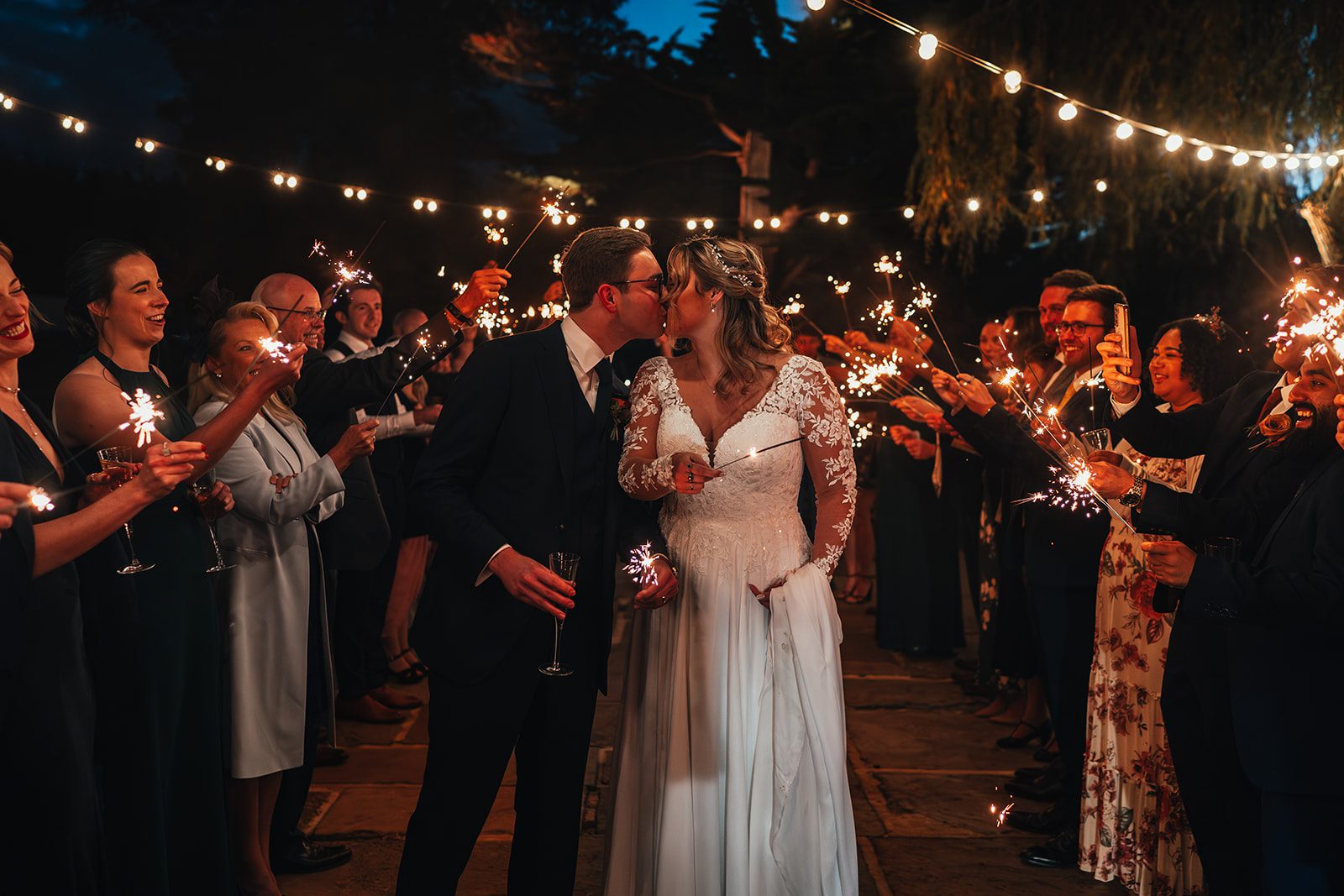 Sparklers at wedding reception venue in Hampshire, Cain Manor