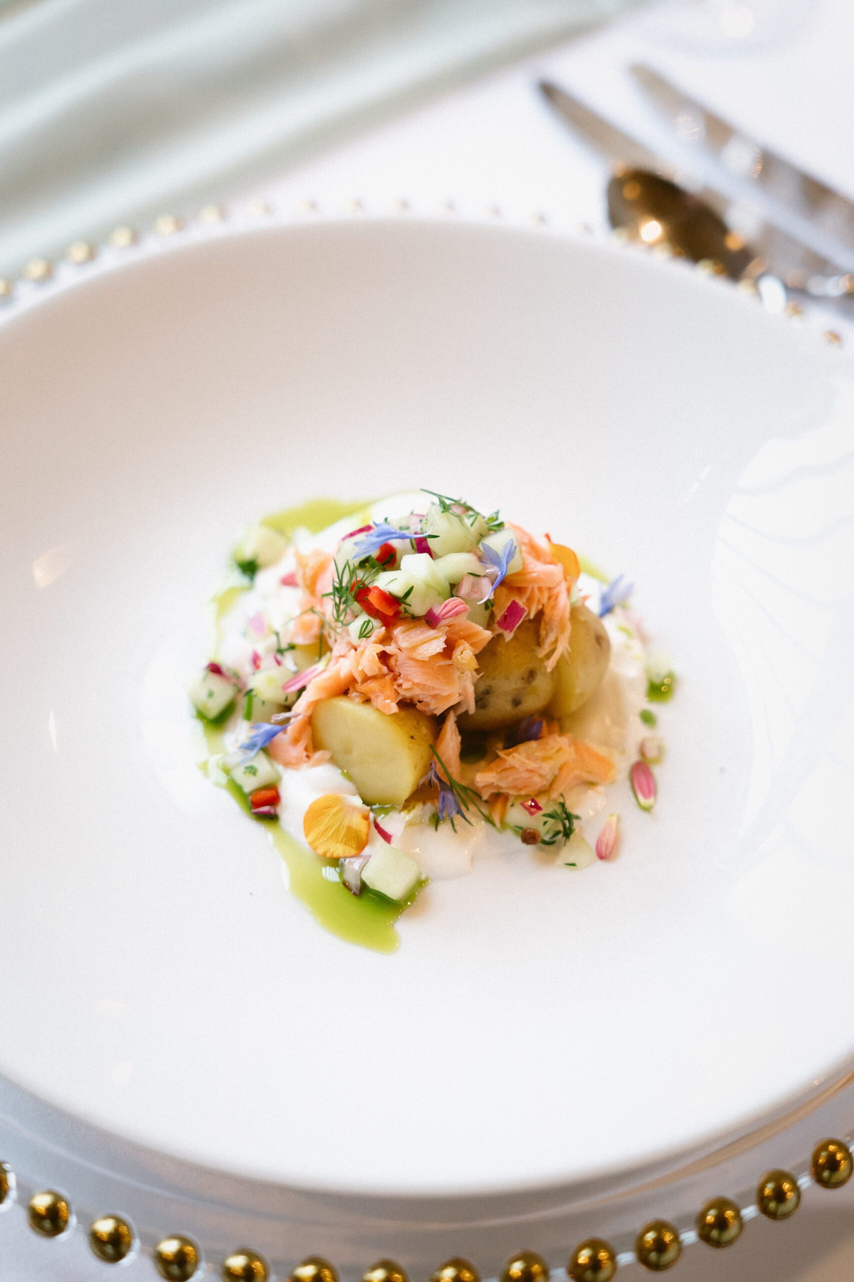 Wedding breakfast starter at wedding venue near Farnham