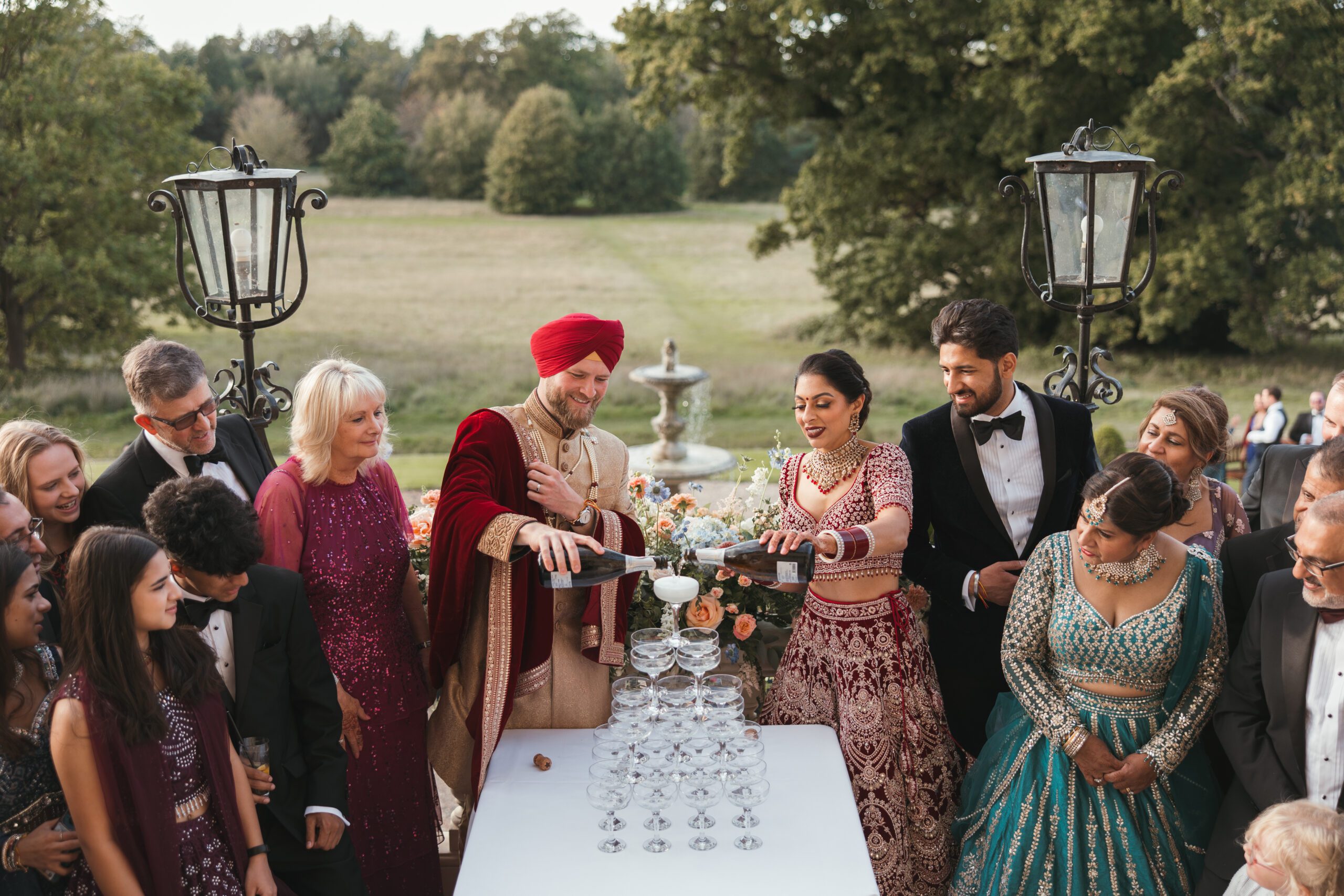 Champagne tower at wedding venue in South of England