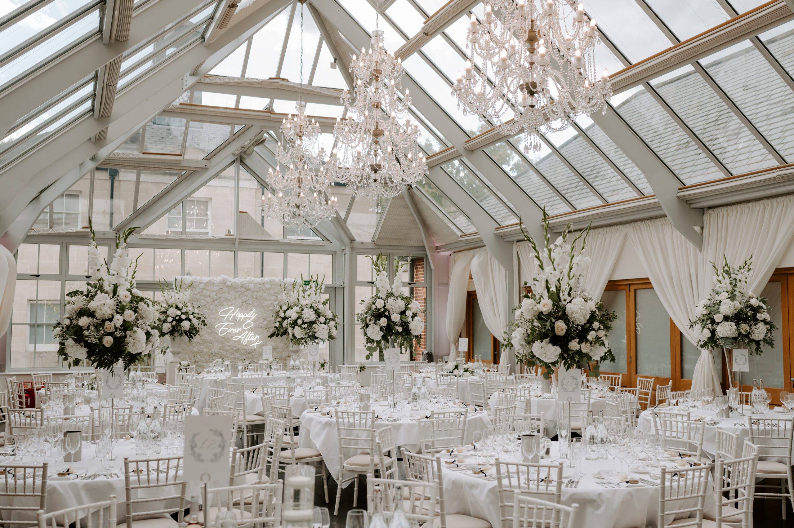 Wedding breakfast in the Atrium at Botleys Mansion, Chertsey